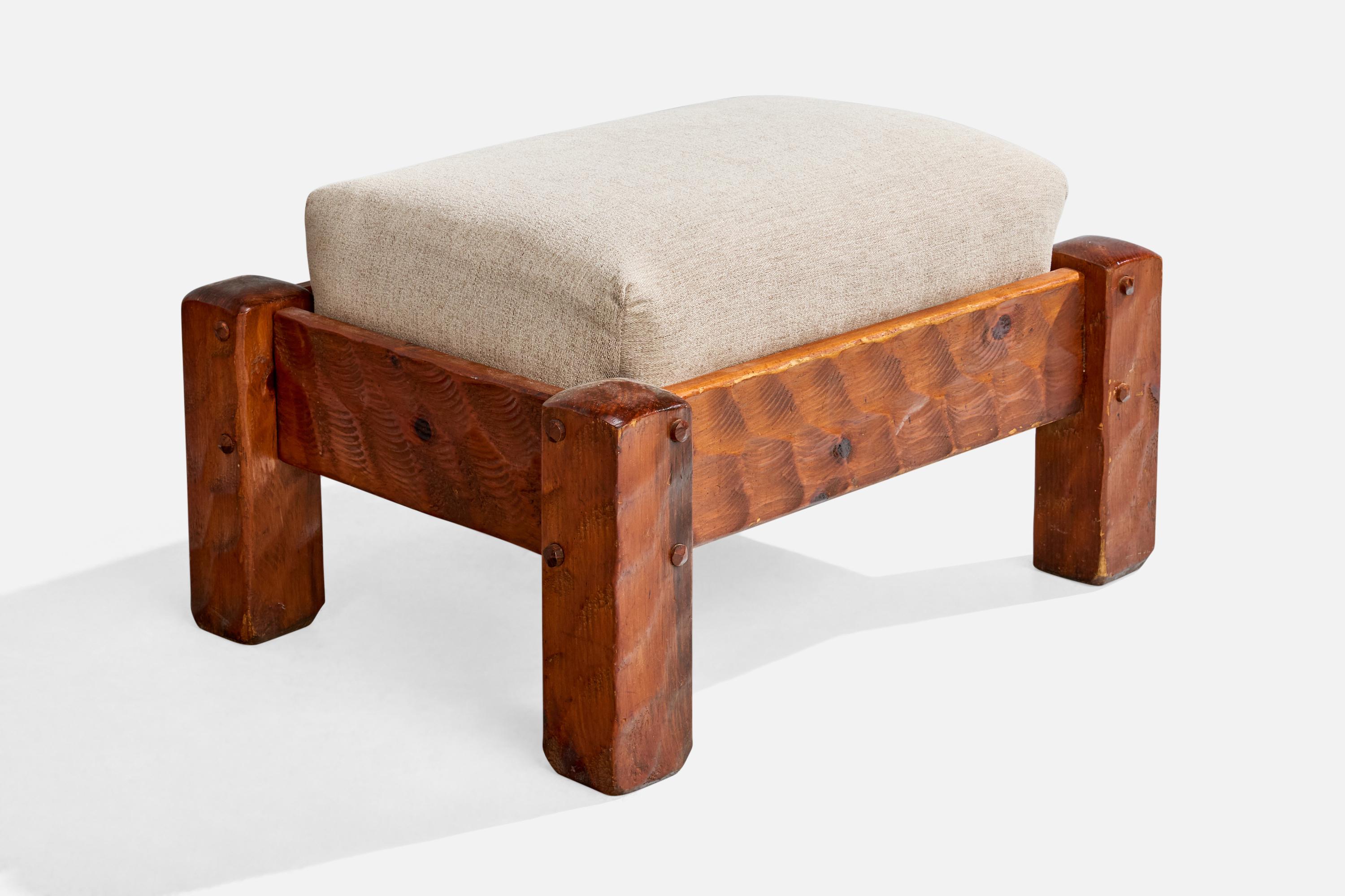 Null, Lounge Chair With Ottoman, Pine, Fabric, USA, 1970s For Sale 6