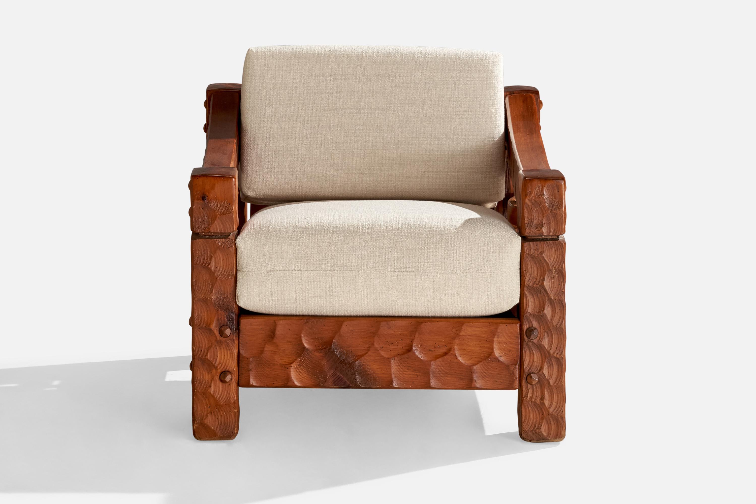 Null, fauteuil de salon avec ottoman, pin, tissu, États-Unis, 1970 en vente 8