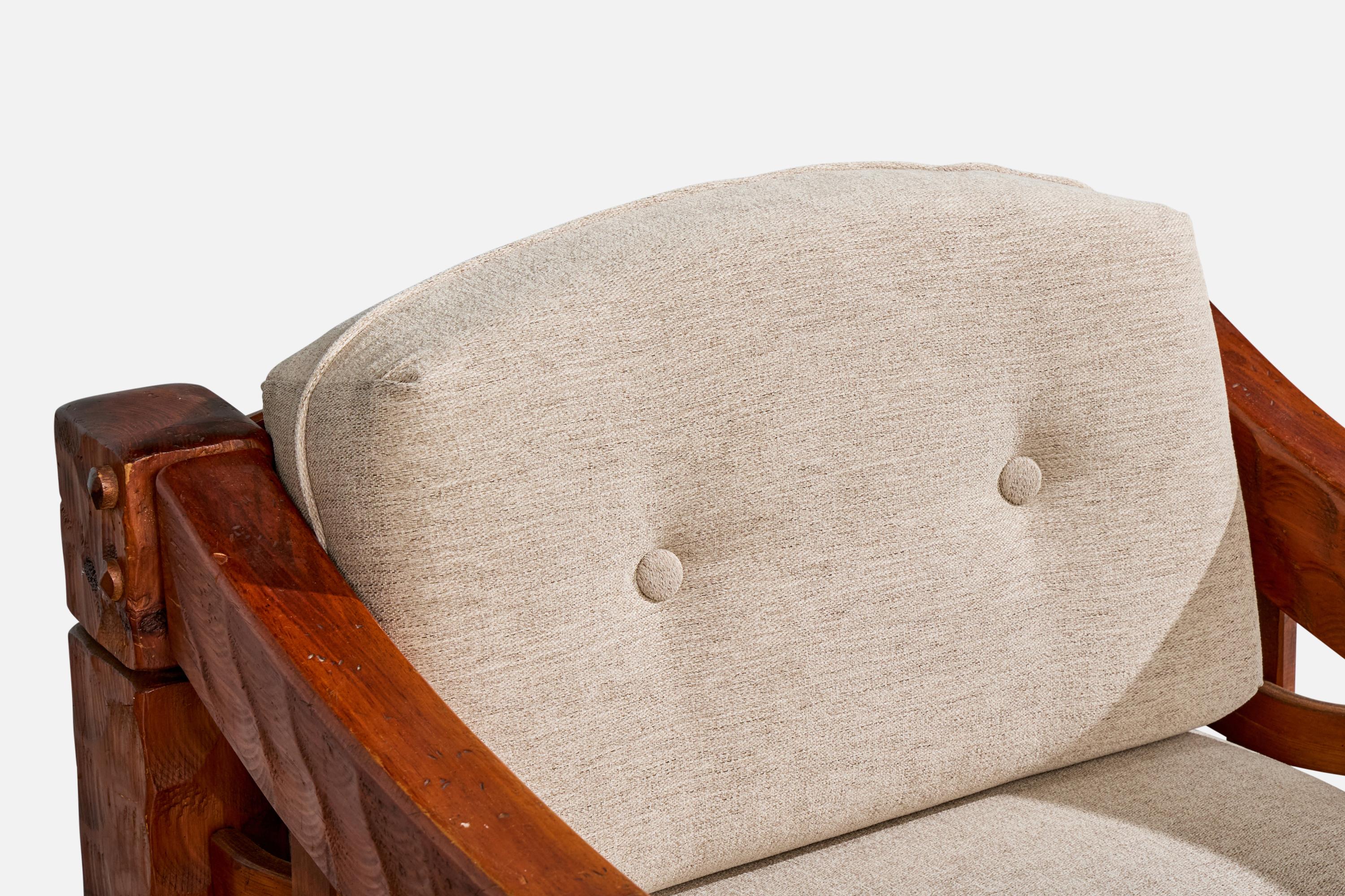 Null, Lounge Chair With Ottoman, Pine, Fabric, USA, 1970s For Sale 8