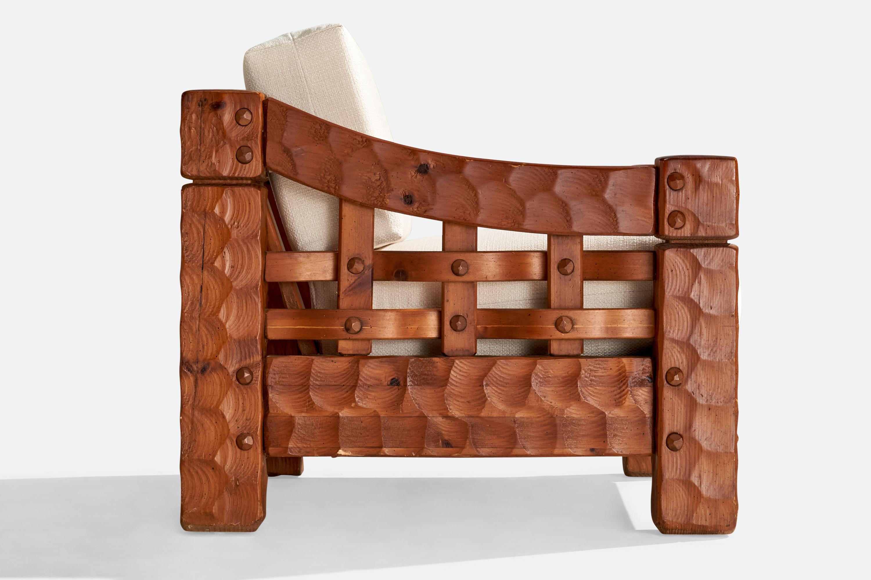 Null, fauteuil de salon avec ottoman, pin, tissu, États-Unis, 1970 en vente 9
