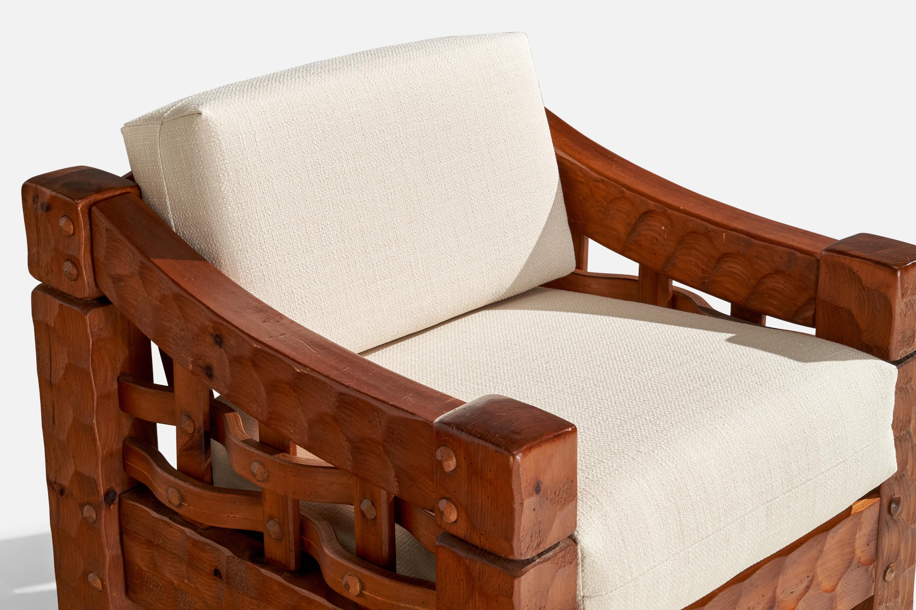 Null, fauteuil de salon avec ottoman, pin, tissu, États-Unis, 1970 en vente 10