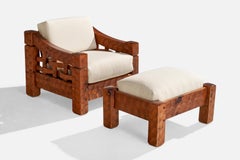 Null, Lounge Chair With Ottoman, Pine, Fabric, USA, 1970s