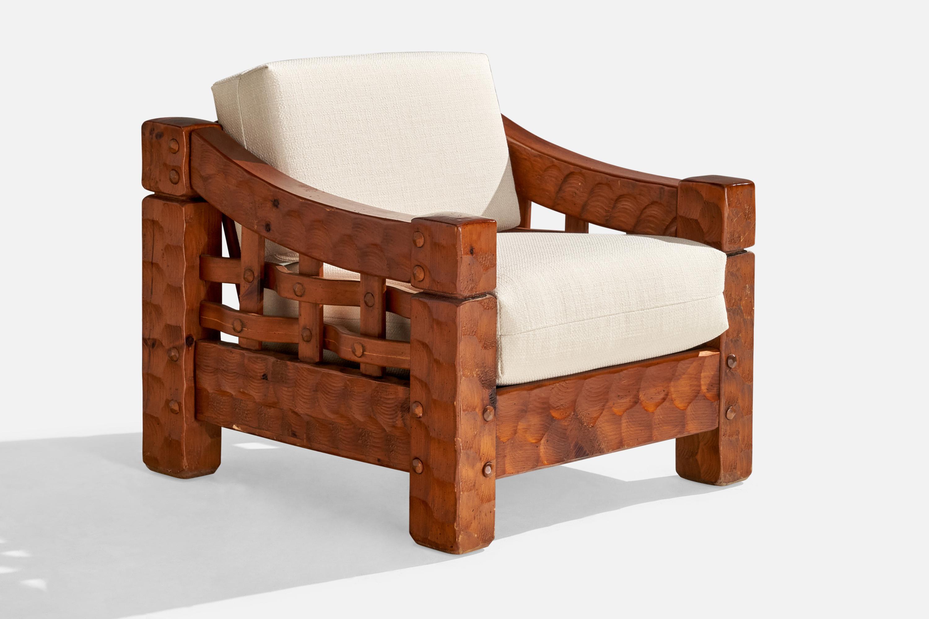 Américain Null, fauteuil de salon avec ottoman, pin, tissu, États-Unis, 1970 en vente