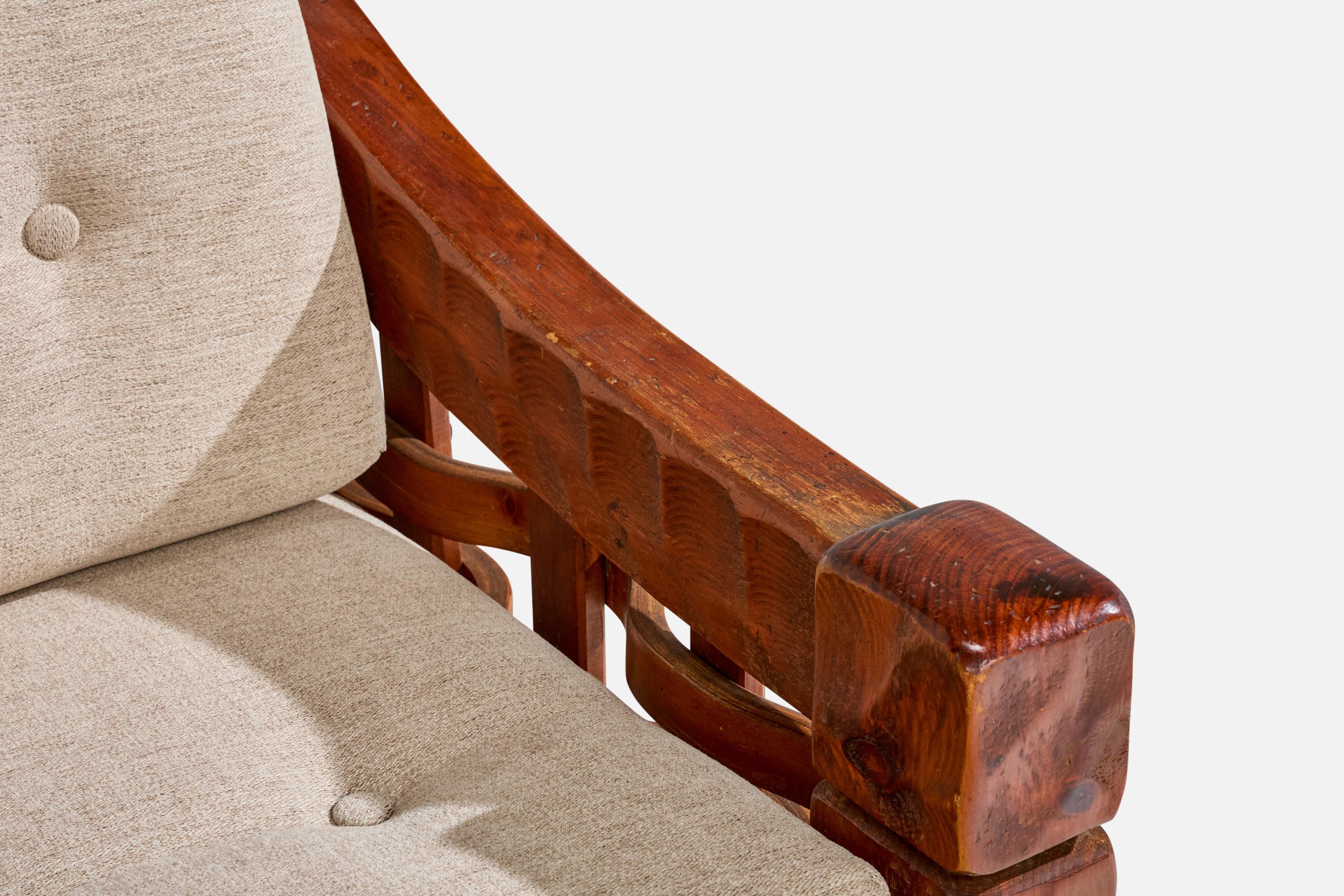 Mid-Century Modern Null, Lounge Chair With Ottoman, Pine, Fabric, USA, 1970s For Sale