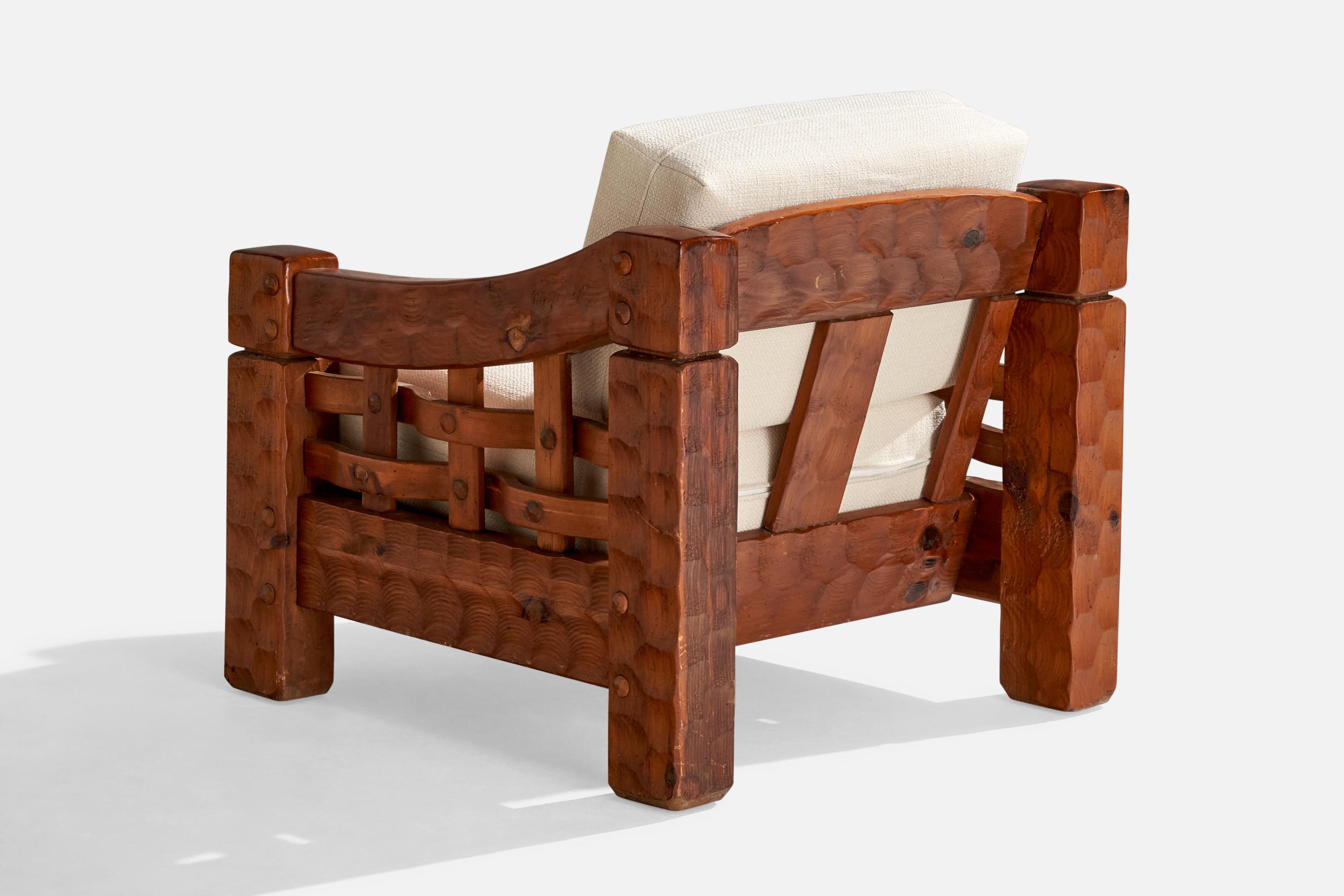 Null, fauteuil de salon avec ottoman, pin, tissu, États-Unis, 1970 Bon état - En vente à High Point, NC