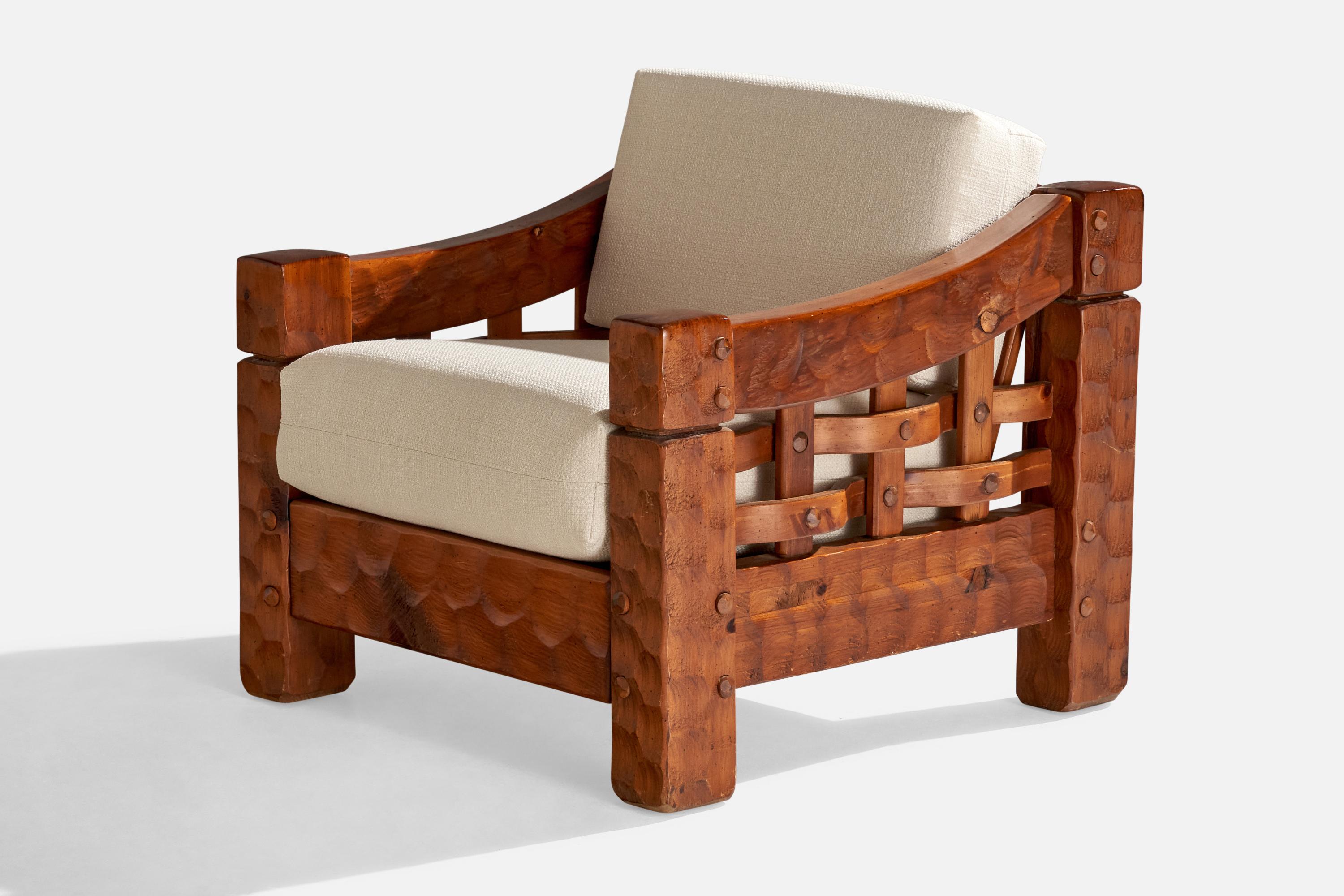 Fin du 20e siècle Null, fauteuil de salon avec ottoman, pin, tissu, États-Unis, 1970 en vente