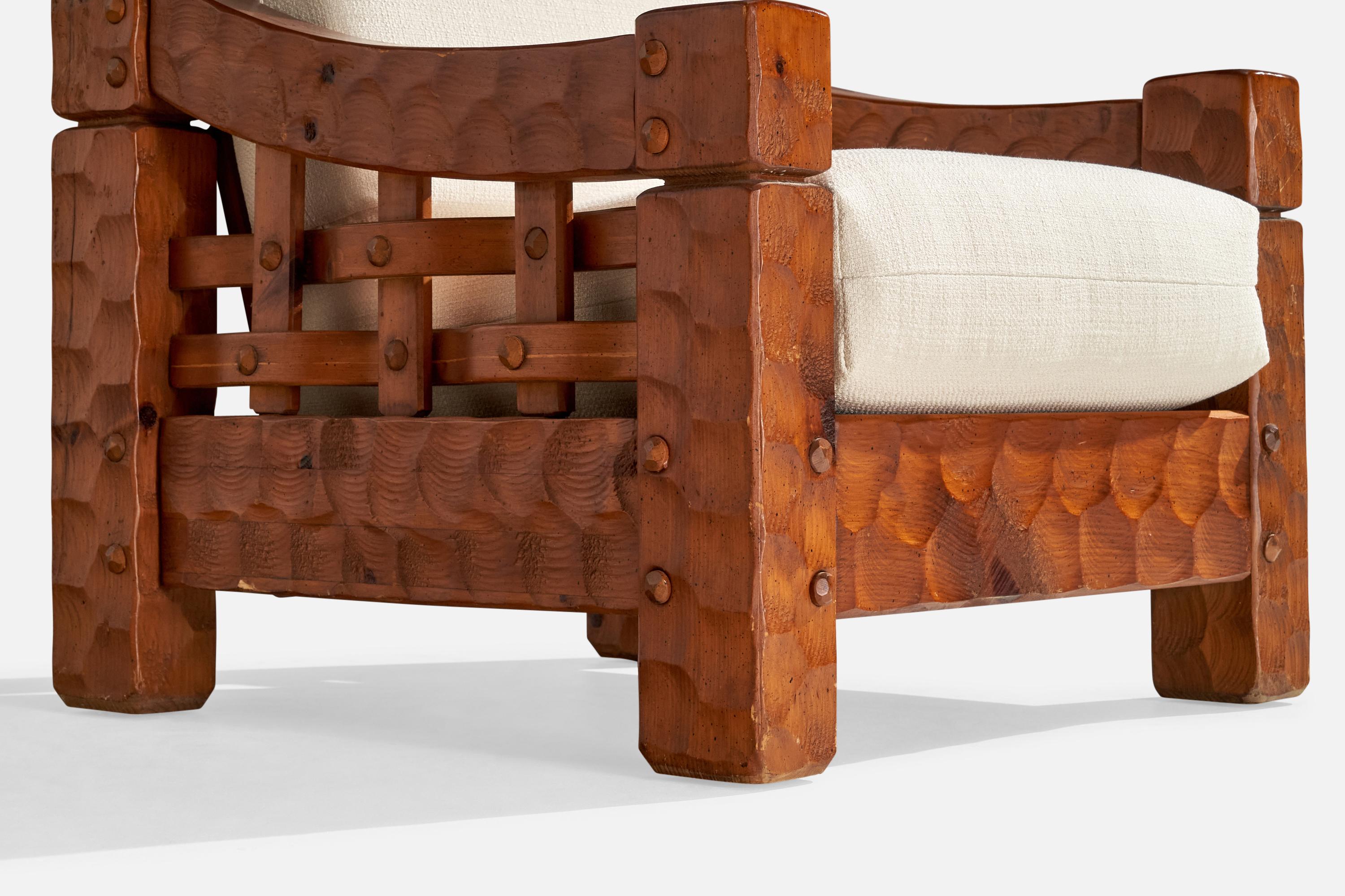 Null, fauteuil de salon avec ottoman, pin, tissu, États-Unis, 1970 en vente 1