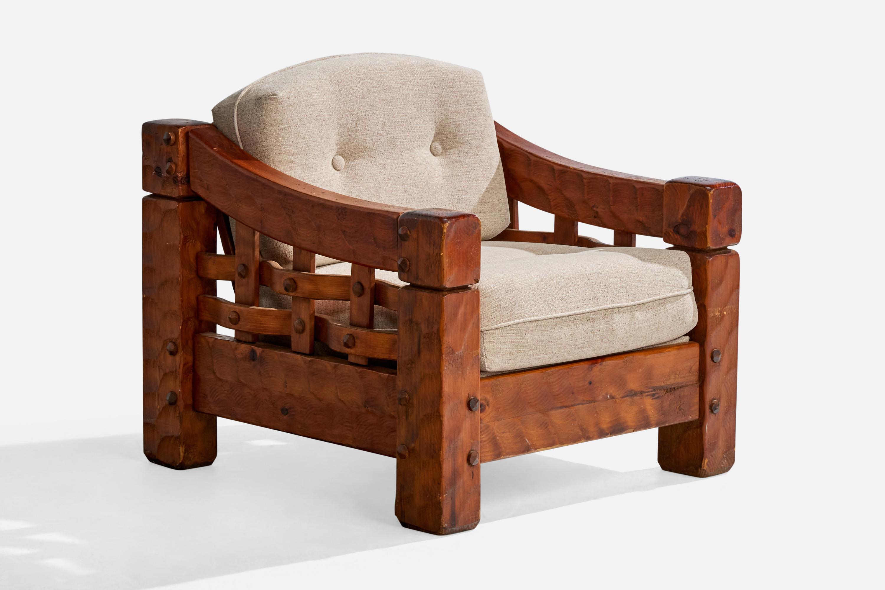 Null, Lounge Chair With Ottoman, Pine, Fabric, USA, 1970s For Sale 1