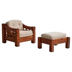 Null, Lounge Chair With Ottoman, Pine, Fabric, USA, 1970s