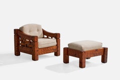 Null, Sillón Con Otomana, Pino, Tela, EEUU, 1970s