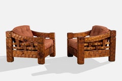 Null, Lounge Chairs, Pine, Fabric, USA, 1970s