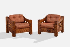 Null, Lounge Chairs, Pine, Fabric, USA, 1970s
