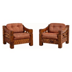 Null, Lounge Chairs, Pine, Fabric, USA, 1970s