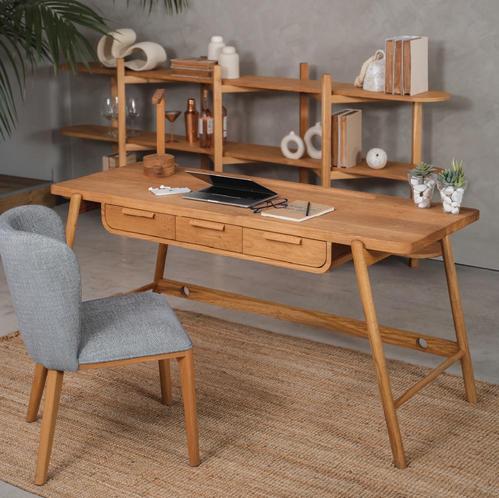 Null-Schreibtisch 160, Massivholz, Eichenholz, handgefertigt (Handgeschnitzt) im Angebot