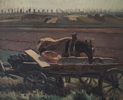 Field landscape with draft horse