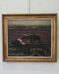 Field landscape with draft horse