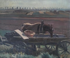 Field landscape with draft horse