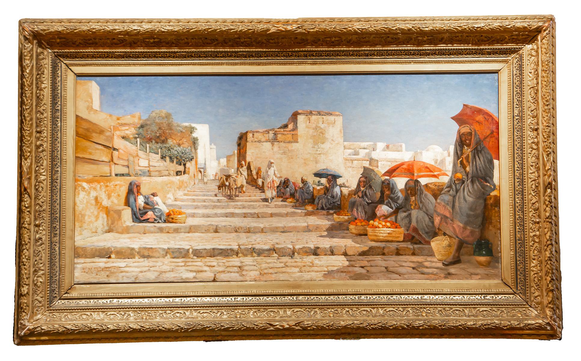 "Fruit Seller outside the Medina, Algiers" - Painting by Numa Marzocchi de Belluci