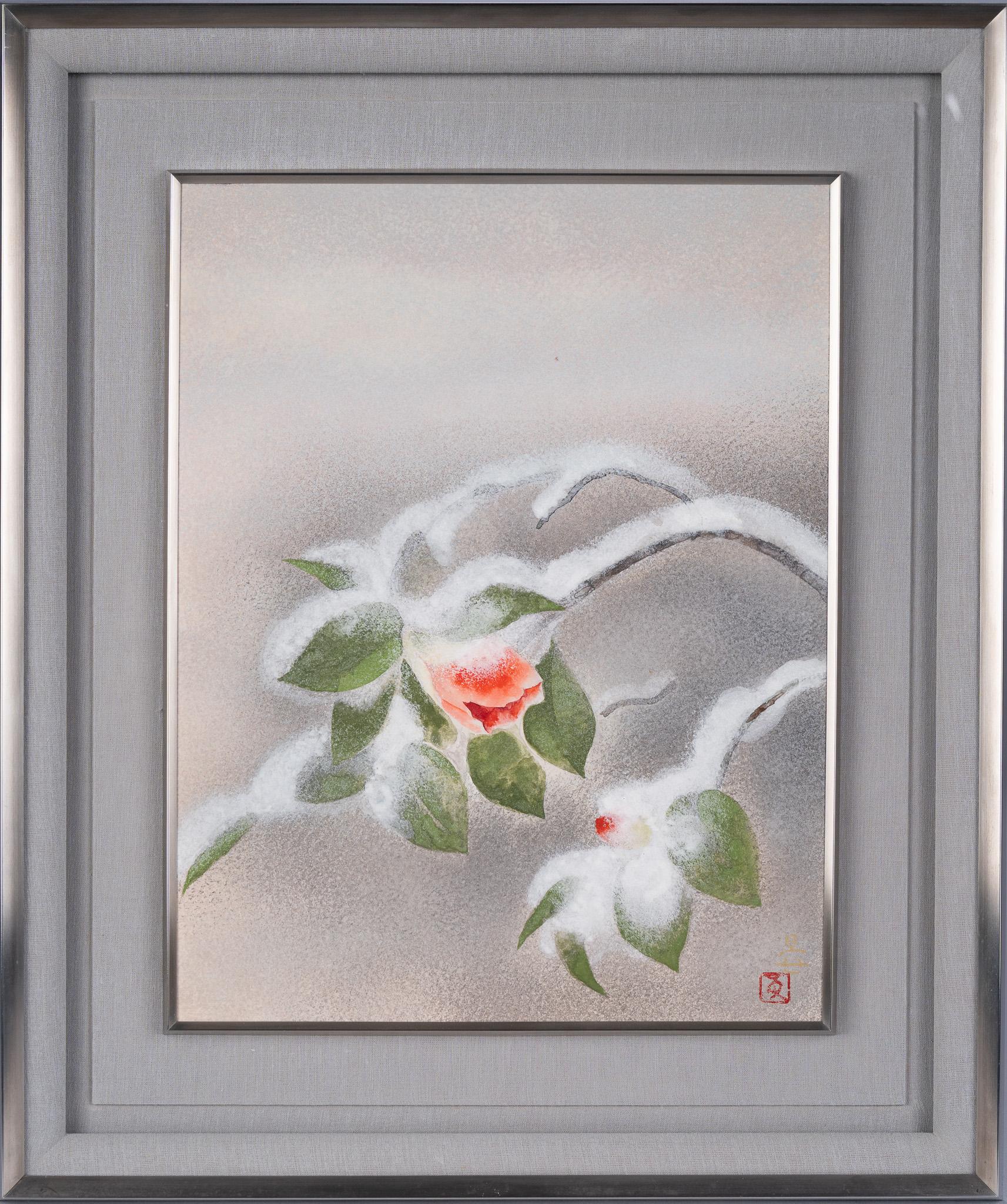 Camellia in Snow, Japanese Painting by Numata Yasuhiro