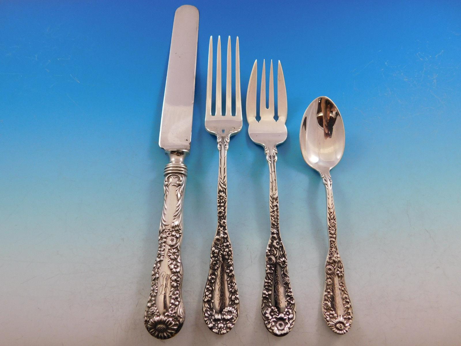 Number 10 by Dominick Haff Sterling Silver Flatware Set Service 159 Pcs Dinner In Excellent Condition For Sale In Big Bend, WI