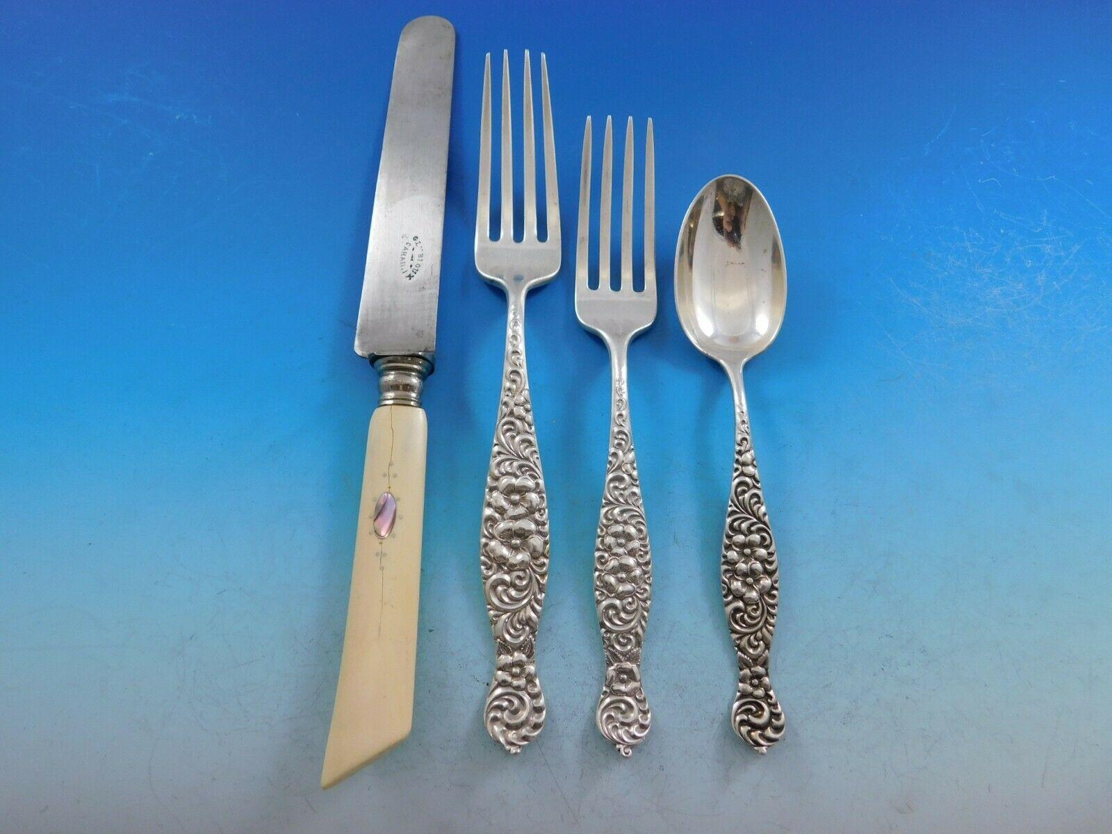 Number 3 by Duhme Sterling Silver Flatware Set Service 92 Pieces, circa 1885 In Excellent Condition In Big Bend, WI
