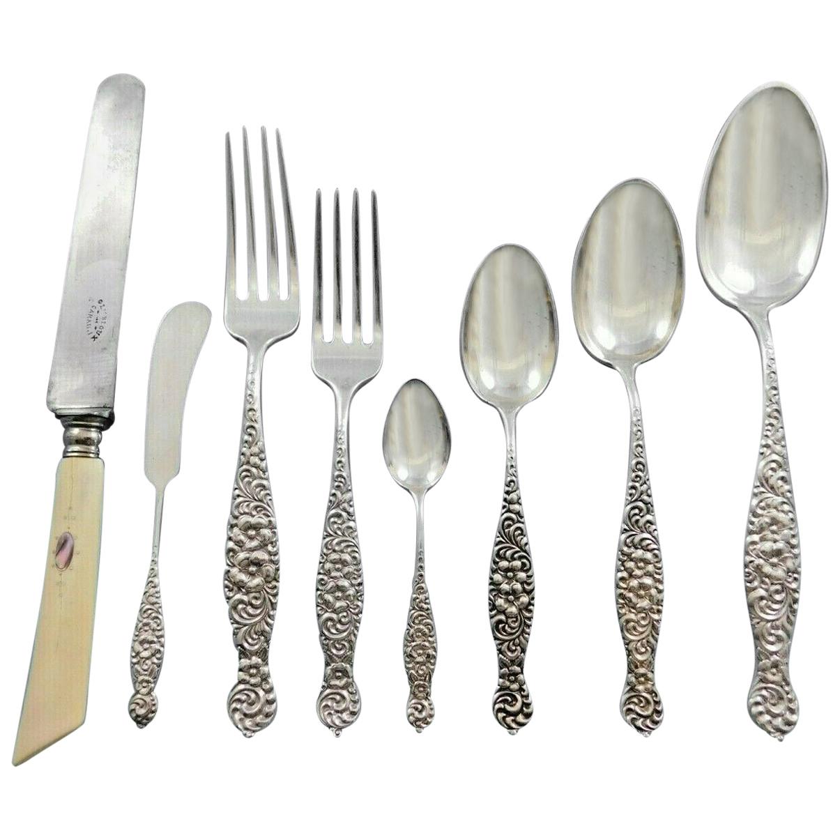 Number 3 by Duhme Sterling Silver Flatware Set Service 92 Pieces, circa 1885