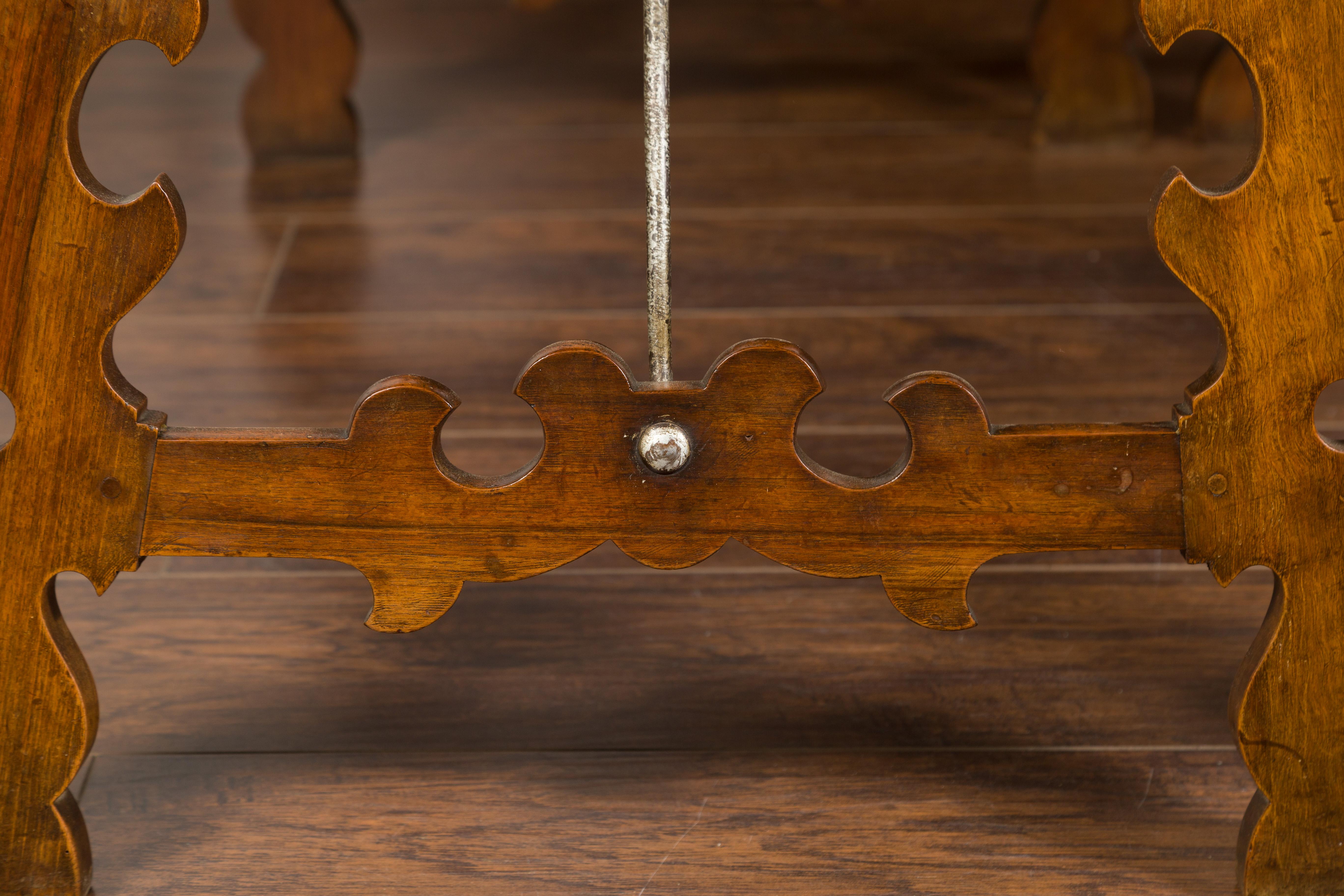 Pair of Spanish Baroque Style 1880s Walnut Console Tables with Iron Stretchers For Sale 7