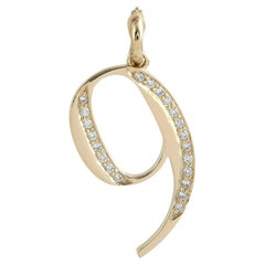 Number 9 Pave Diamond Pendant Made In 14K Yellow Gold