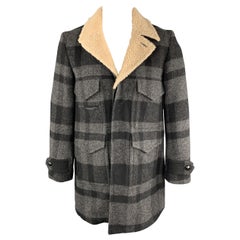 NUMBER (N)INE Size L Gray & Black Plaid Wool / Nylon Hidden Buttons Coat