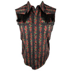 NUMBER (N)INE Size M Black & Red Floral Cotton Fringe Snaps Western Sleeveless S