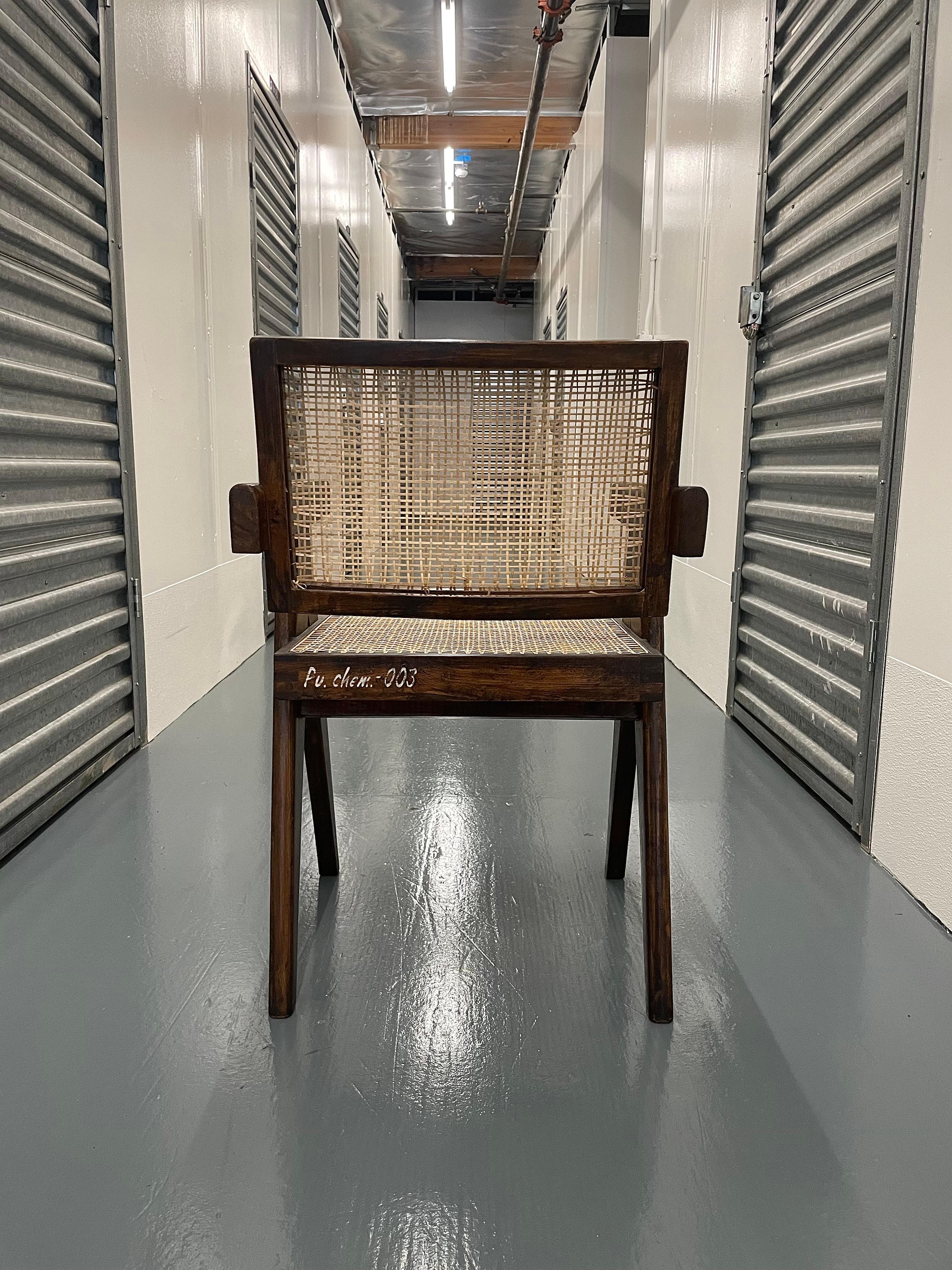 Caning Numbered Pierre Jeanneret Model Pj-Si-28-A Floating Back Office Chair, 1950s For Sale