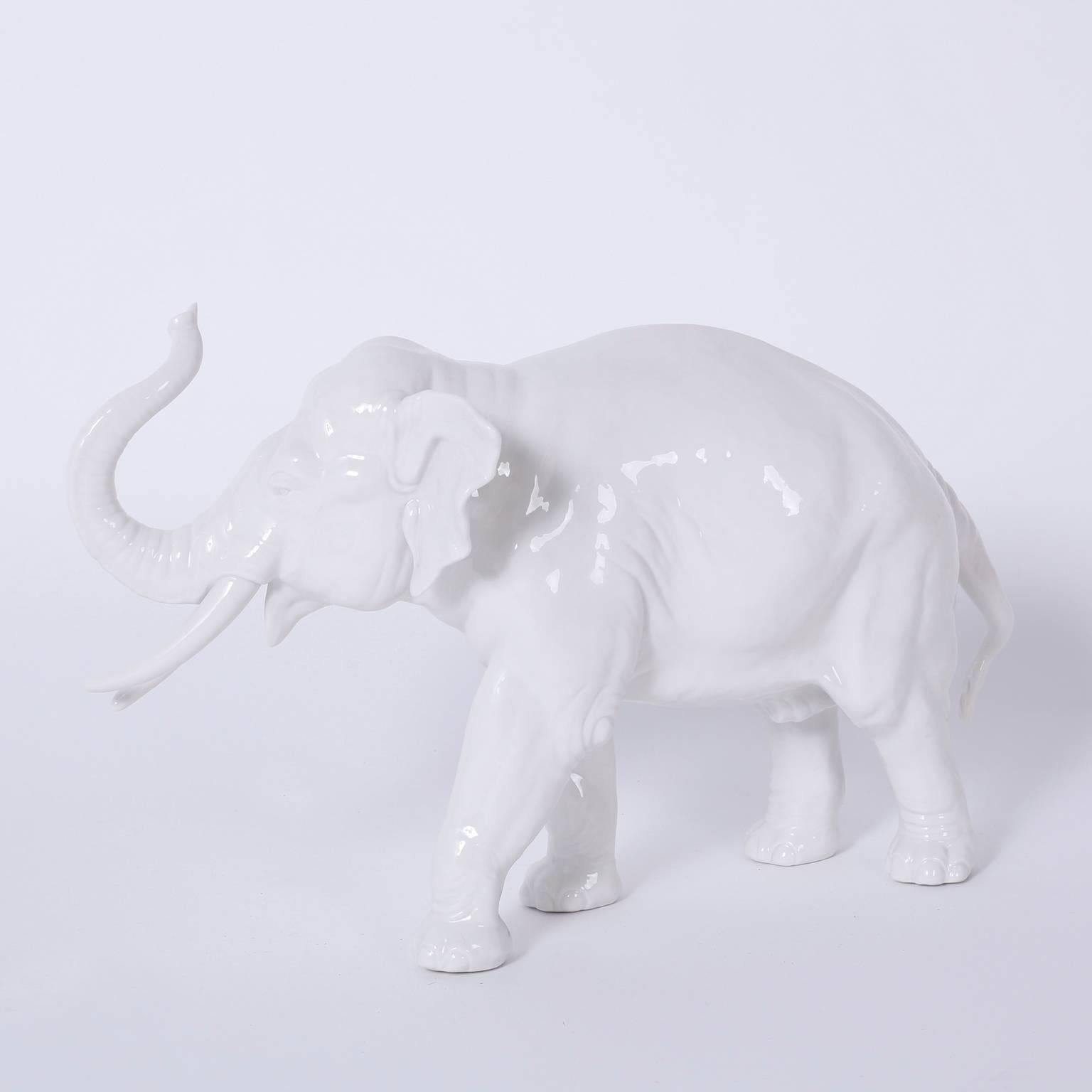 Mid-Century Modern Numphenberg Porcelain Elephant with a White Glaze
