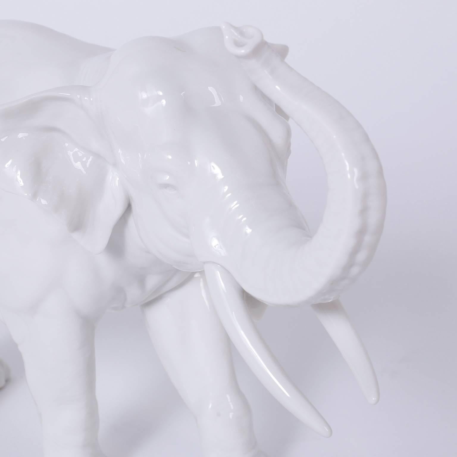 Numphenberg Porcelain Elephant with a White Glaze In Good Condition In Palm Beach, FL