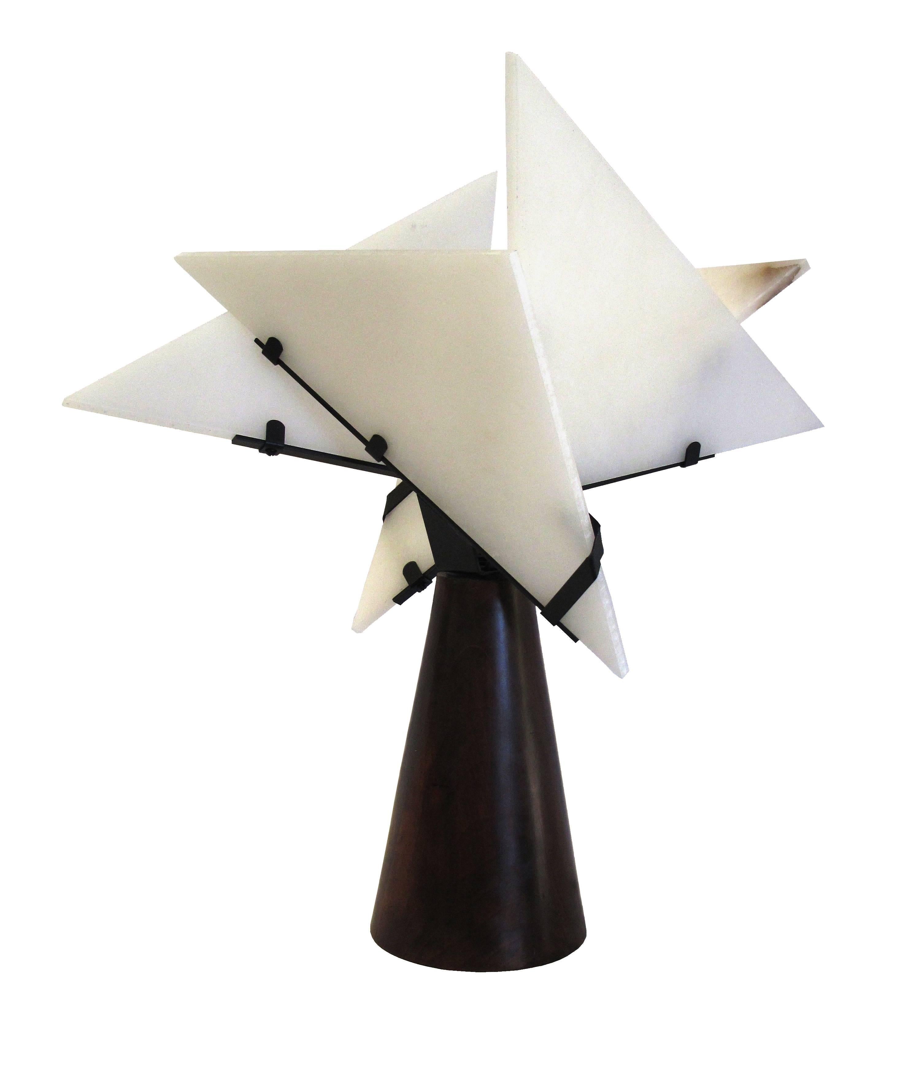 'Nun 1' table lamp in the Manner of Pierre Chareau. Handcrafted in Los Angeles in the workshop of noted French designer and antiques dealer Denis de le Mesiere, who meticulously pays homage to the work of Pierre Chareau with scrupulous attention to