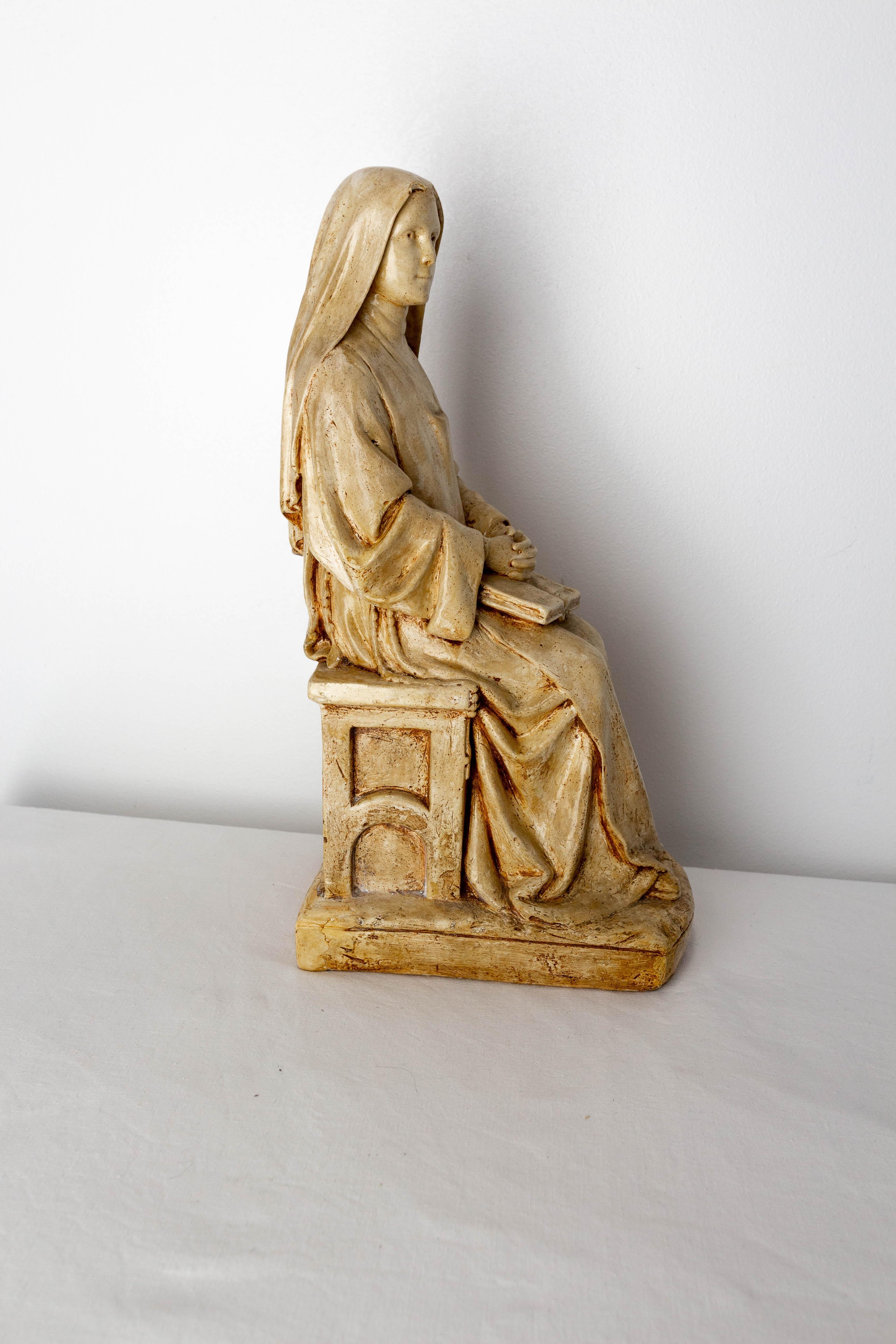Nun Reading Gospels Patinated Plaster Statue French, Late 19th Century For Sale 1