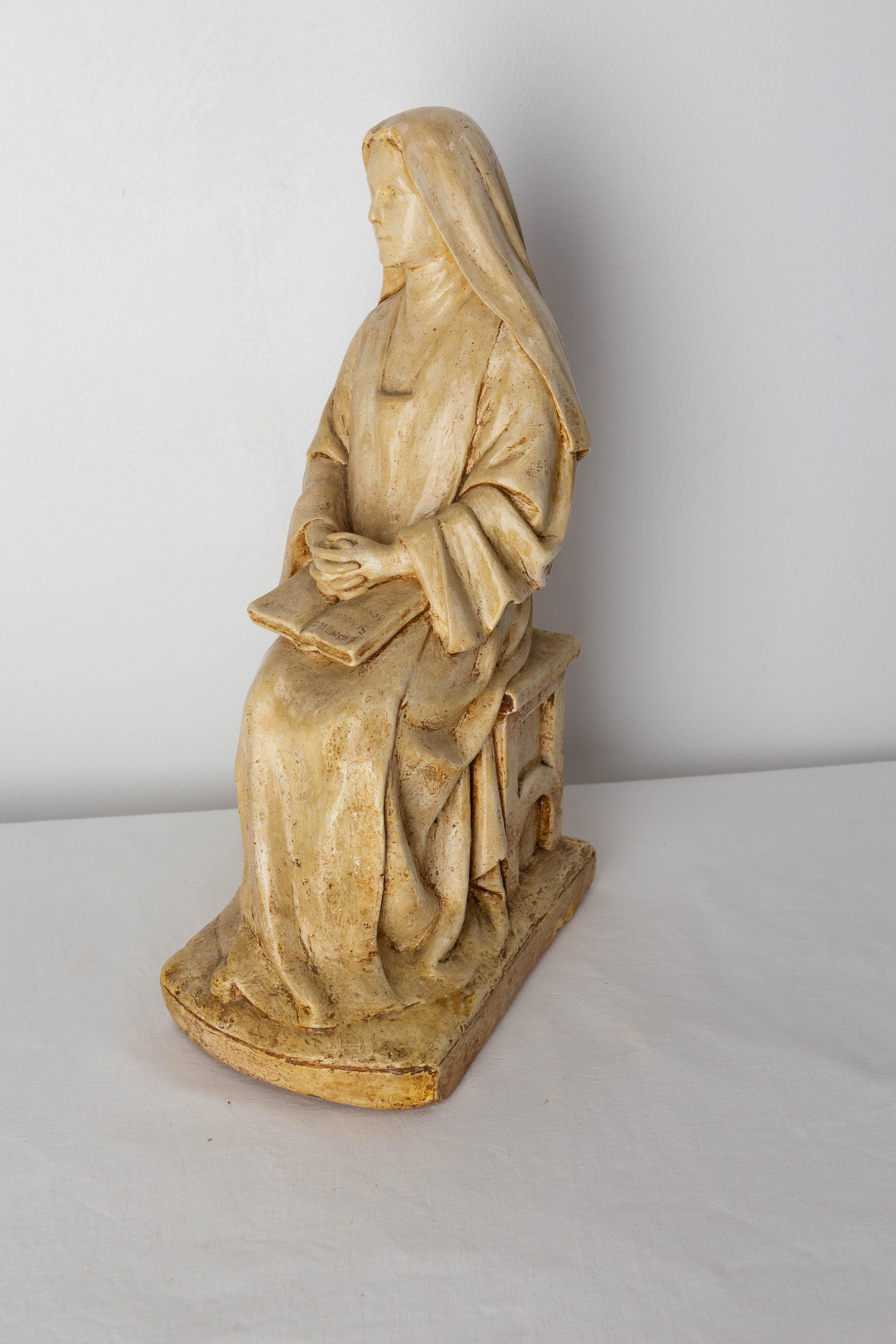 Nun Reading Gospels Patinated Plaster Statue French, Late 19th Century For Sale 2