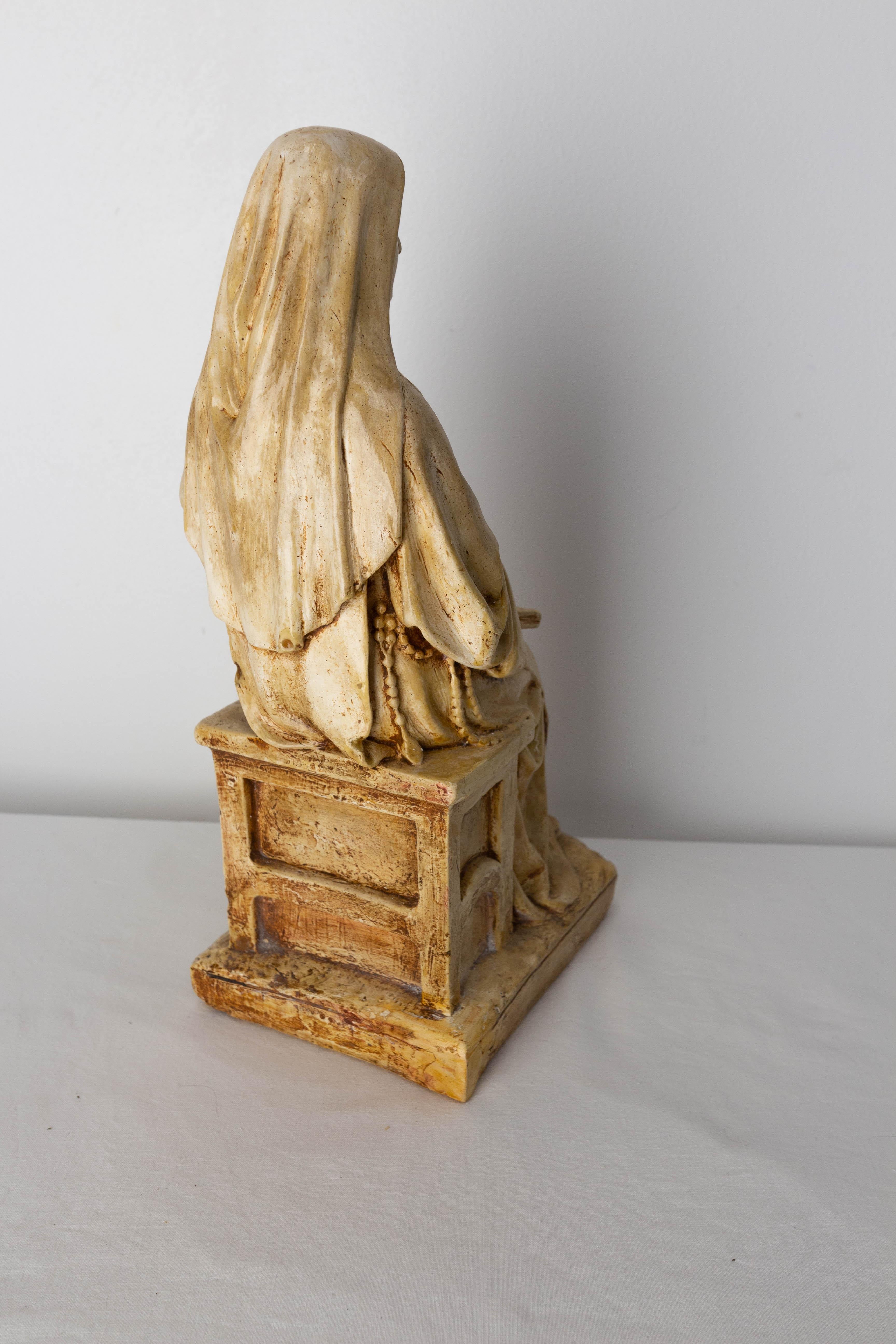 Nun Reading Gospels Patinated Plaster Statue French, Late 19th Century For Sale 3