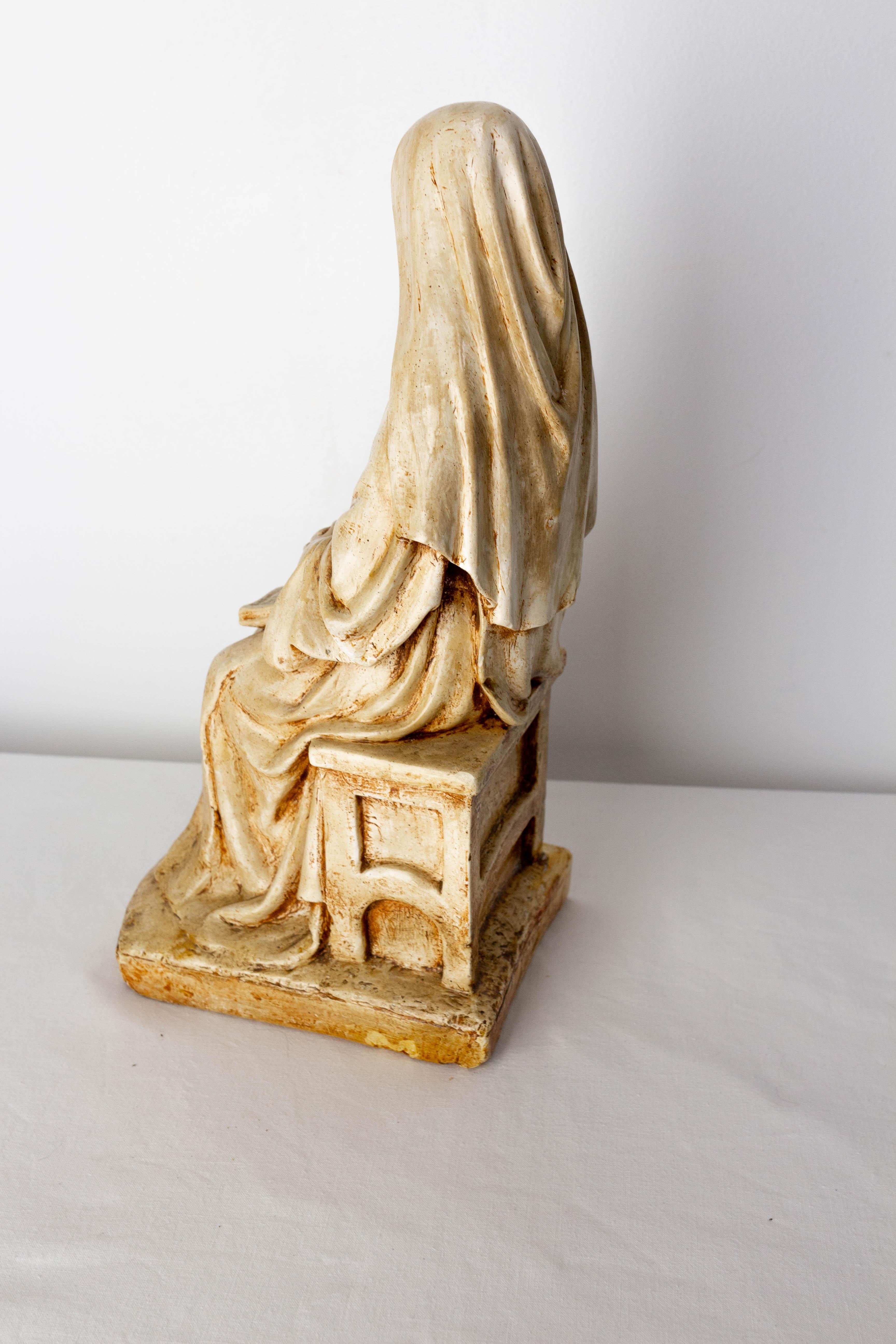 Nun Reading Gospels Patinated Plaster Statue French, Late 19th Century For Sale 4