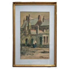 Nuns in front of the monastery watercolor 49 X 36 cm