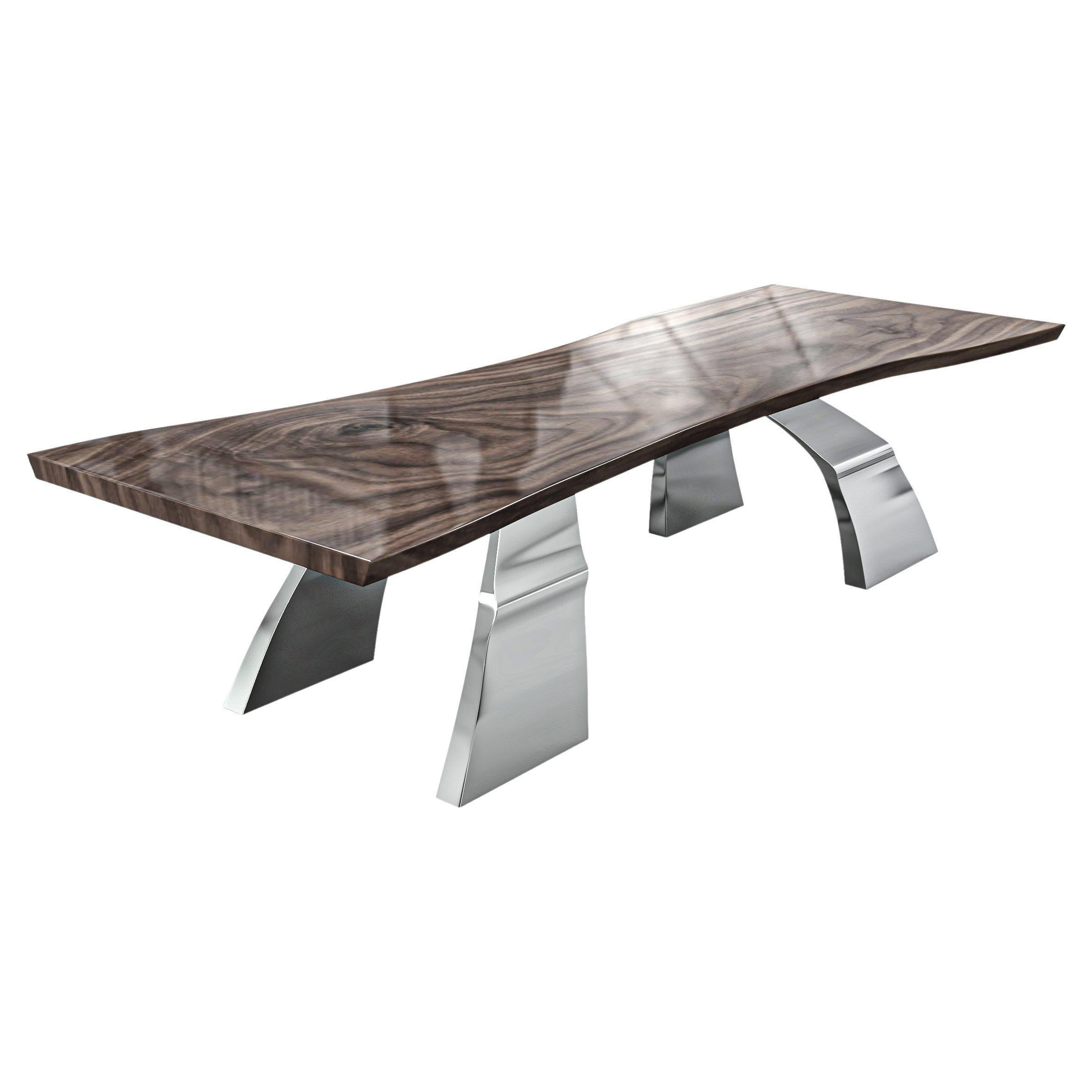 "Nuova Stradale" Dining Table with Stainless Steel and Walnut Top, Istanbul For Sale