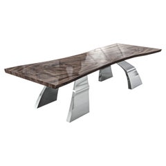 "Nuova Stradale" Dining Table with Stainless Steel and Walnut Top, Istanbul