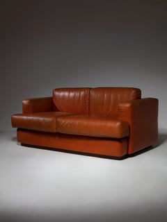 "Nuovasquare" Cognal Leather Settee by Marco Zanuso for Arflex, Italy, 1970s