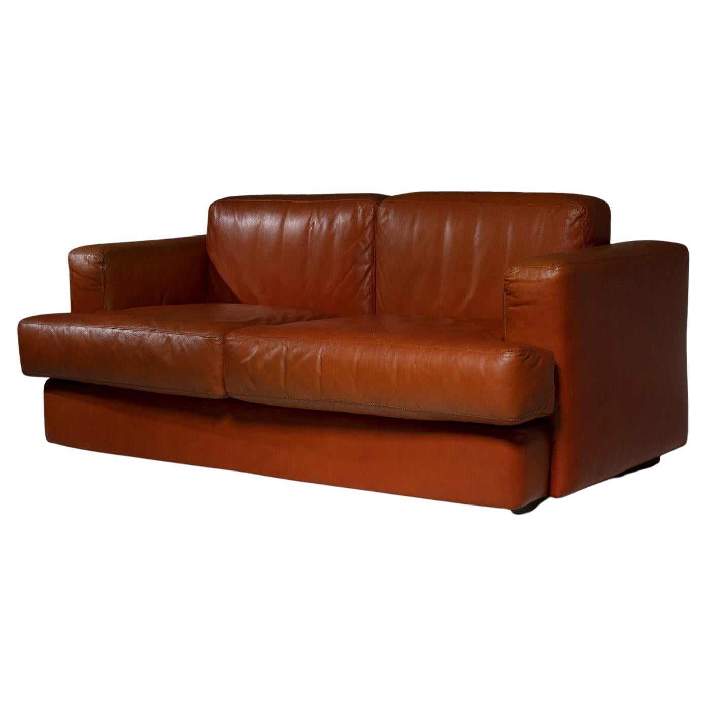 "Nuovasquare" Cognal Leather Settee by Marco Zanuso for Arflex, Italy, 1970s