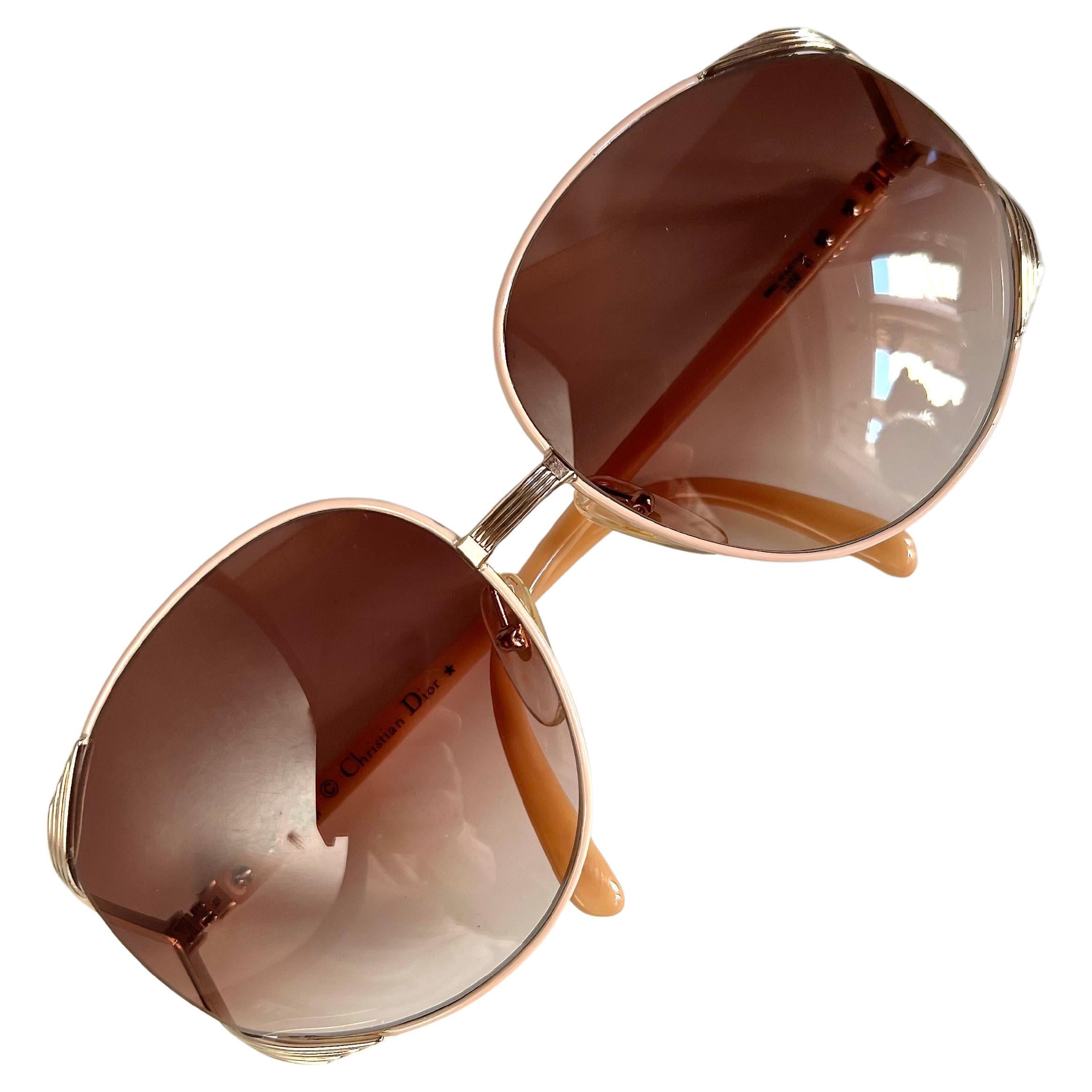 New Vintage Christian Dior 2250 Oversize Gold Rose & Beige Sunglasses