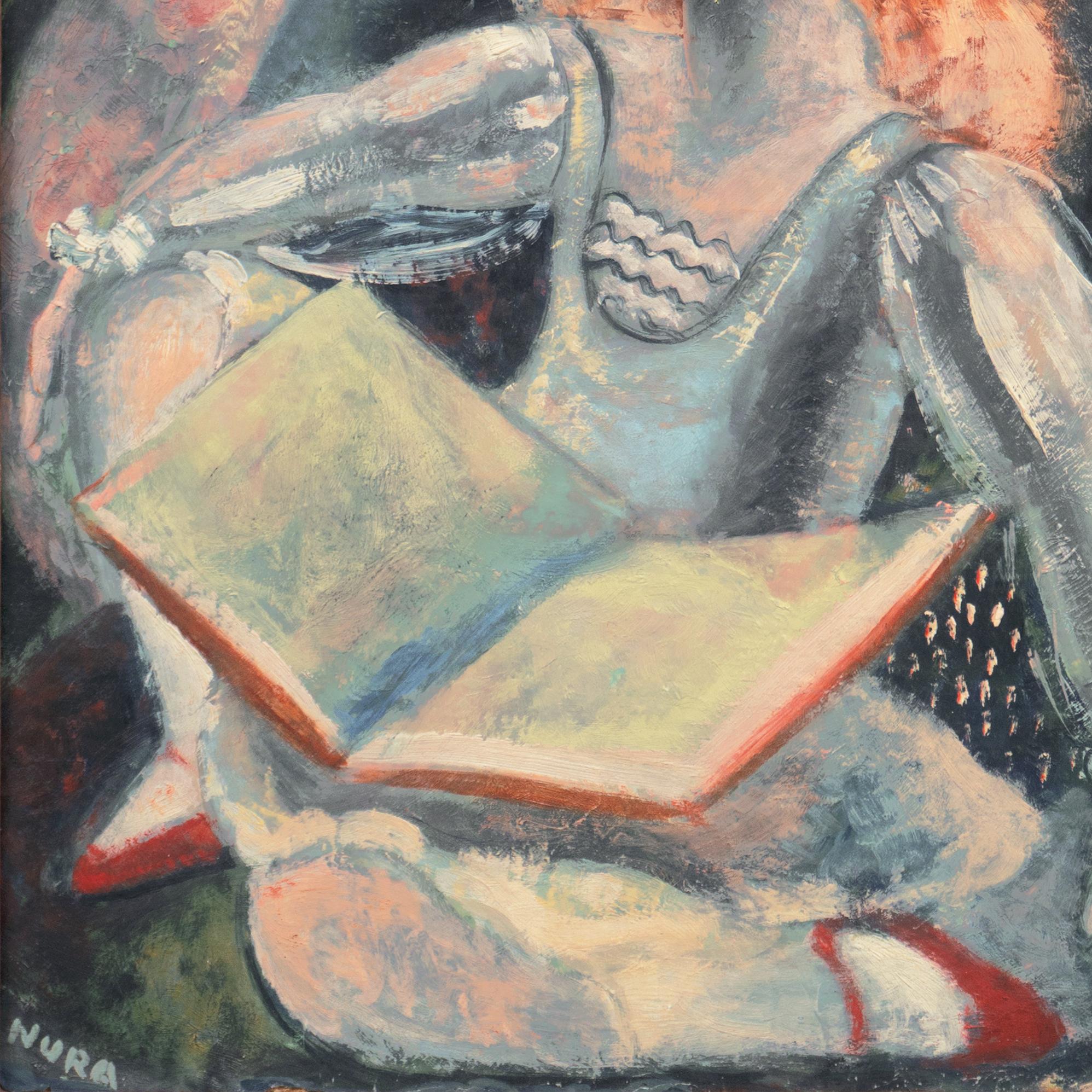 'Story Time', Paris, Salon d'Automne,  New York, ASL, Corcoran, PAFA, Art Deco - Brown Interior Painting by Nura Ulreich