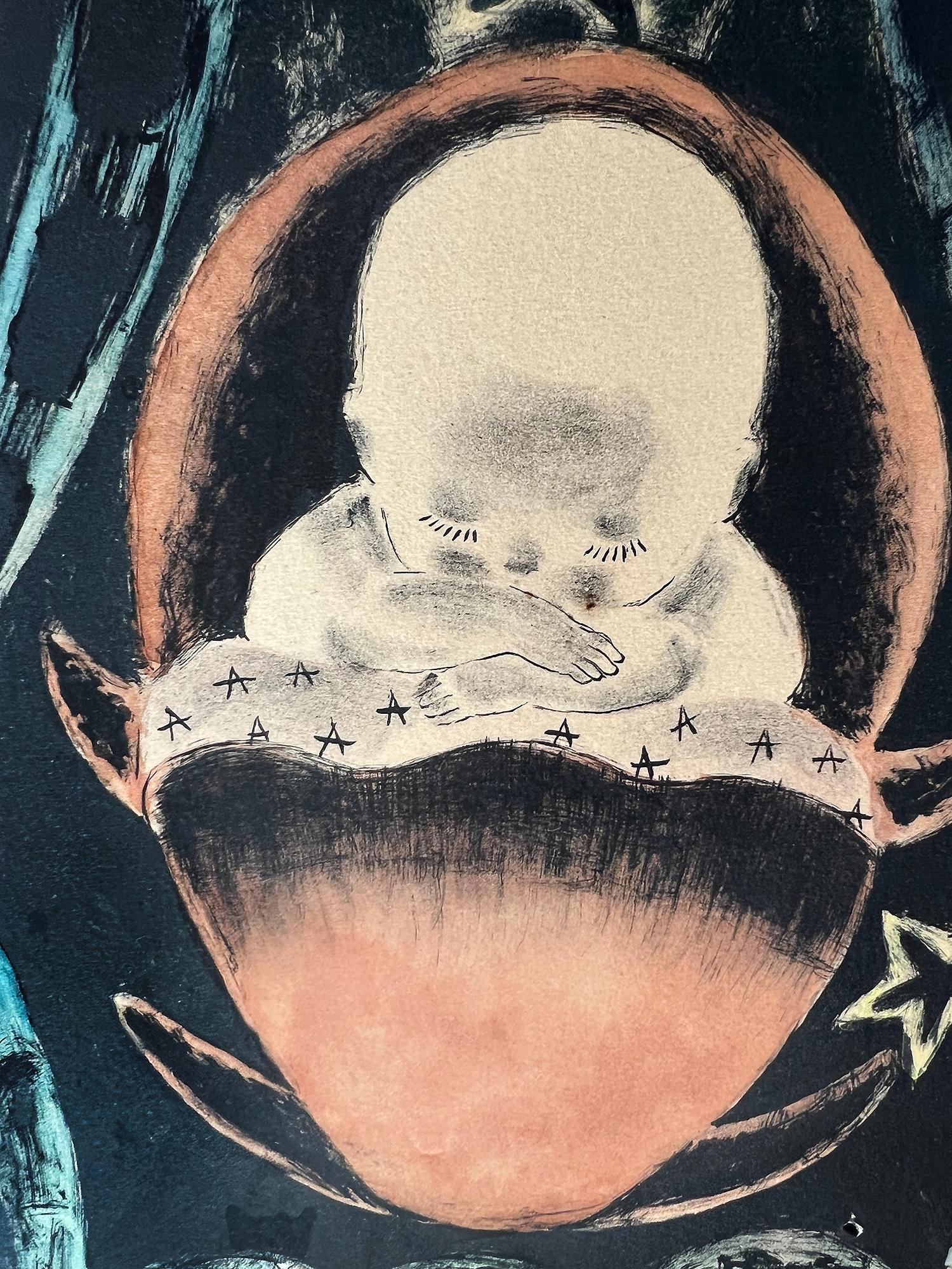 Art Deco - Surreal  Baby Among the Stars in a Theater - Print by Nura Ulreich