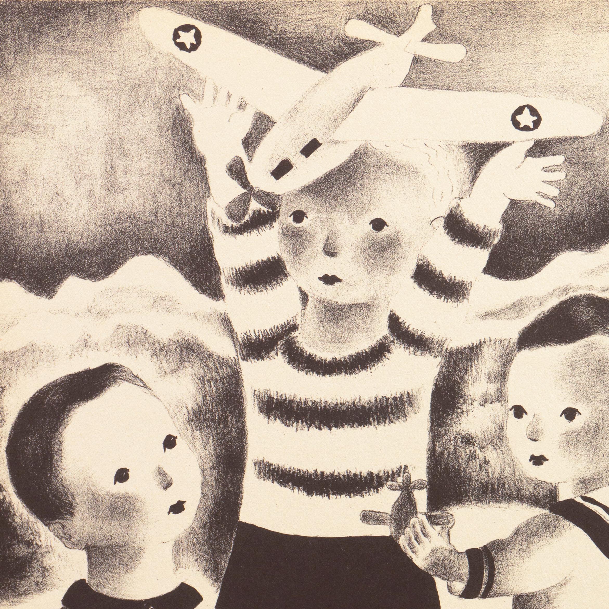 'David, Walter & Blake', Woman Artist, Art Deco, Children, Walker Art Center - Surrealist Print by Nura Ulreich