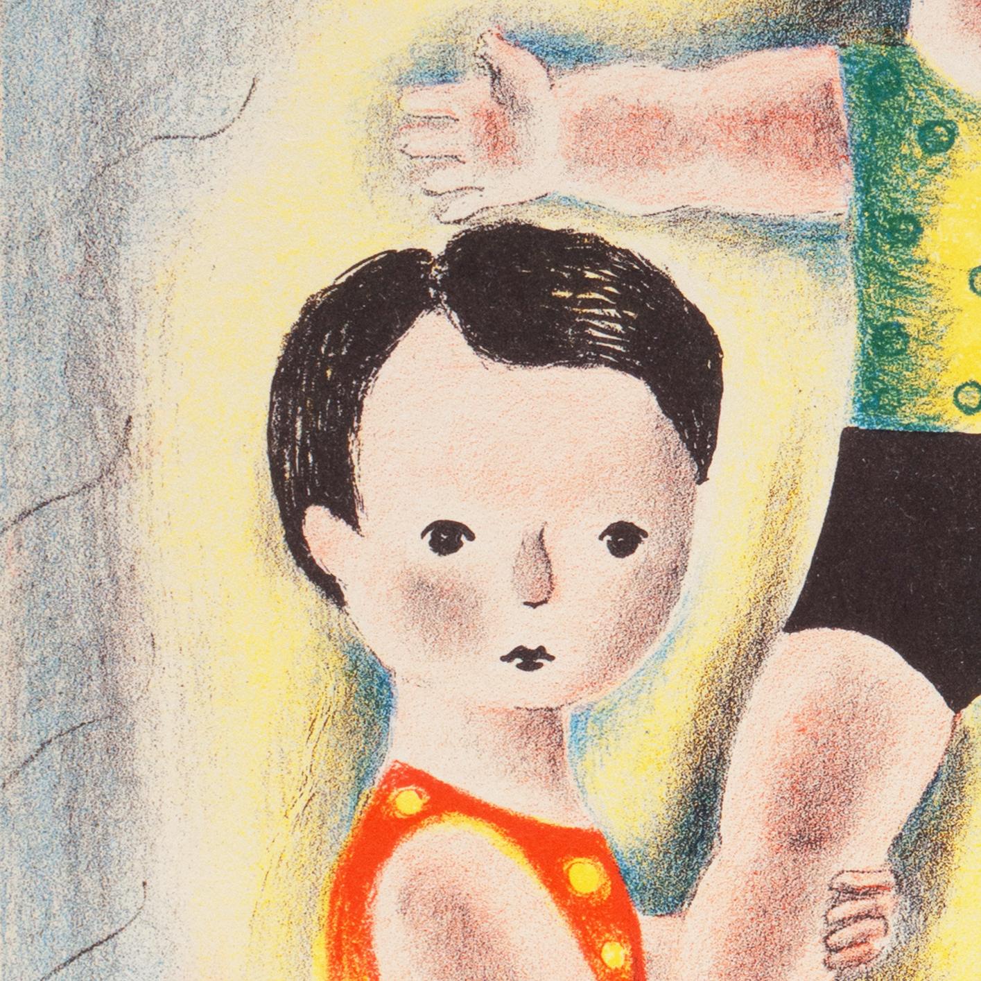 A fresh, hand-colored stone lithograph titled 'Tom, Dick and Harry' by Nura Woodson Ulreich (American, 1899-1950), created in 1943 and stamped with certification of authenticity verso. Accompanied by the artist's poem. A fresh example with bright