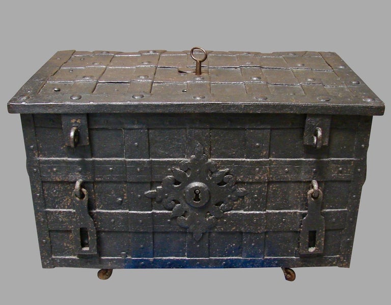 Nuremberg Late 17th Century Wrought Iron Strong Box With Elaborate