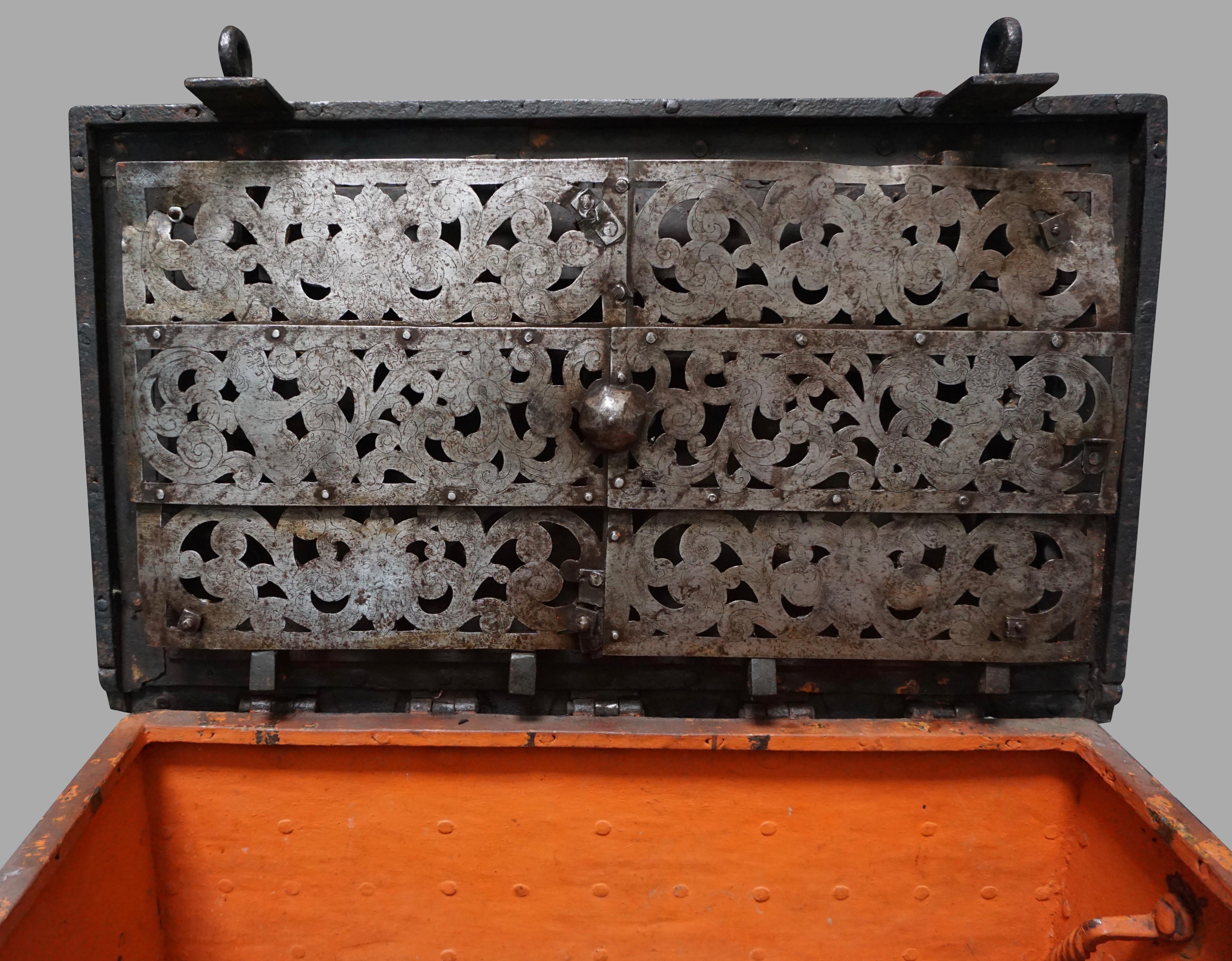 Nuremberg Late 17th Century Wrought Iron Strong Box with Elaborate Lock 1
